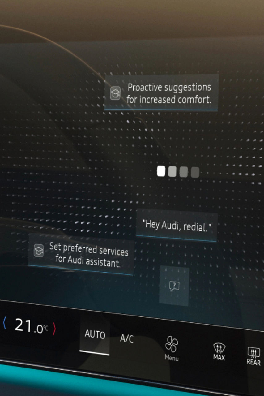 L'assistant Audi mémorise les habitudes, suggère des routines automatiques et attire l'attention sur les fonctionnalités inutilisées.