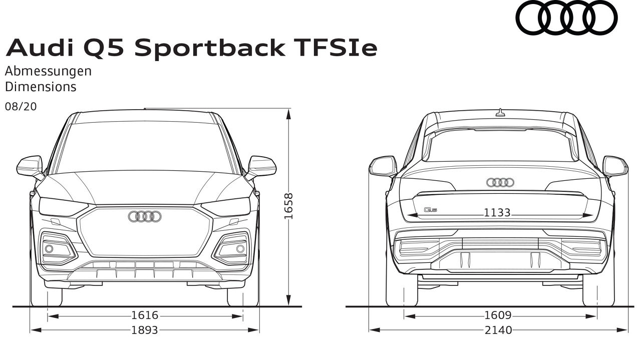 Q5 SB TFSI e framifrån och bakifrån