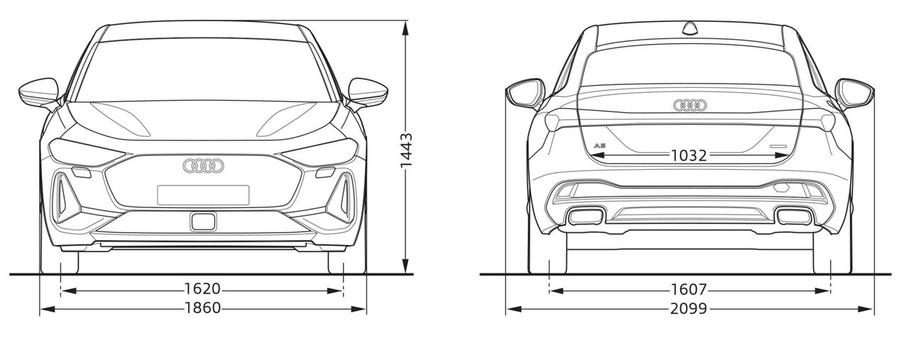 A5 e-hybrid framifrån och bakifrån