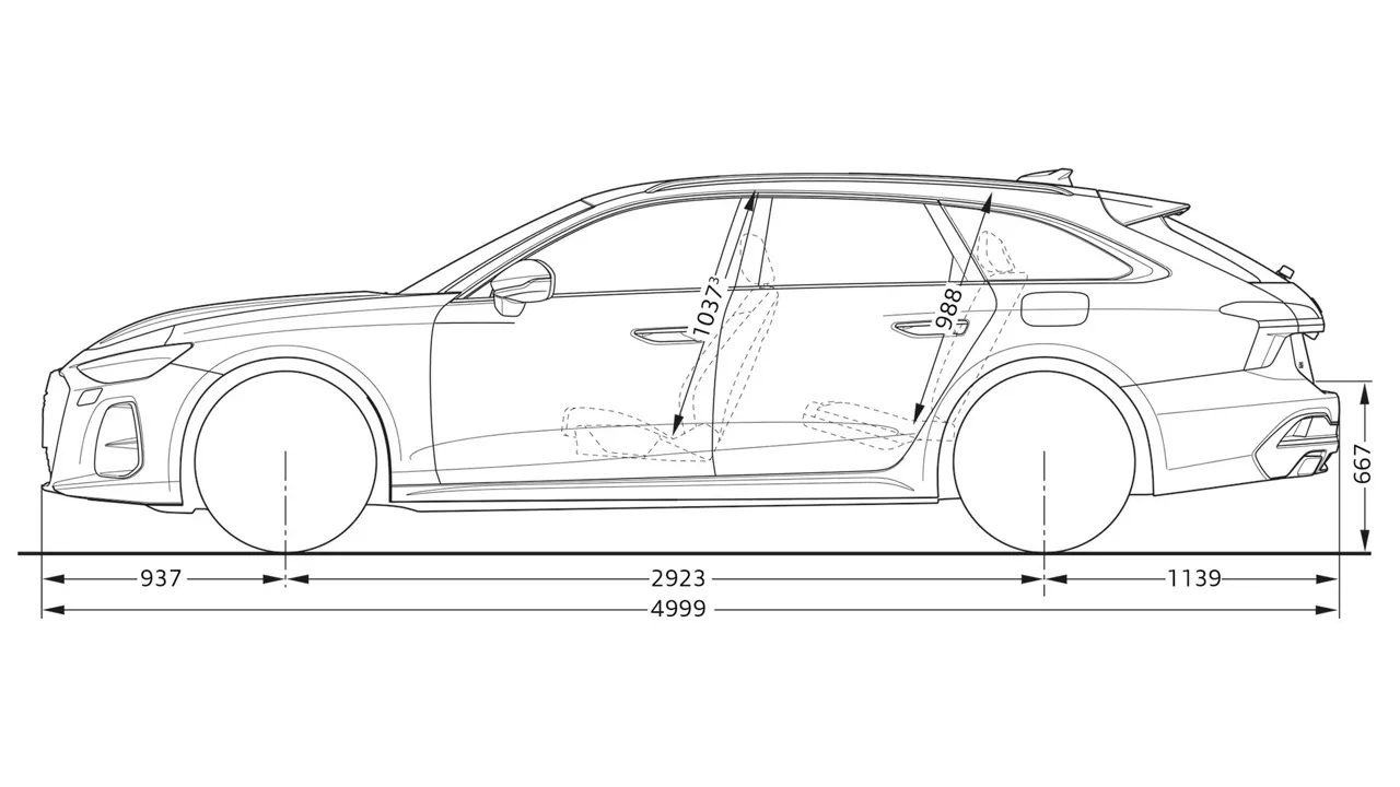 måttskiss över A6 Avant e-hybrid