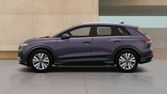 Left side of a purple Q4 e-tron Audi vehicle