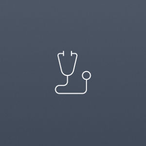 Minimalist black stethoscope icon on a light grey background, conveying a medical or healthcare theme with simplicity and clarity.
