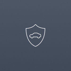 Outline of a car inside a shield symbol on a plain light grey background, suggesting concepts of vehicle protection or insurance. Minimalist design.