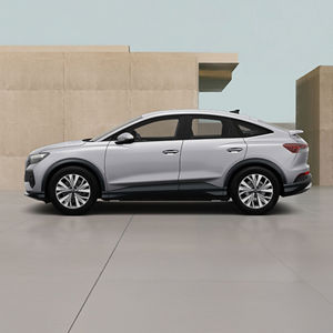 Left side of a white Q4 Sportback e-tron Audi vehicle