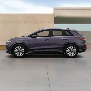 Left side of a purple Q4 e-tron Audi vehicle