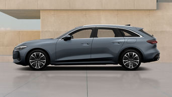Grey Audi A5 Avant e-hybrid left profile