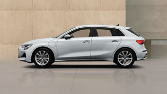 Left side of a white A3 Sportback TFSI e Audi vehicle