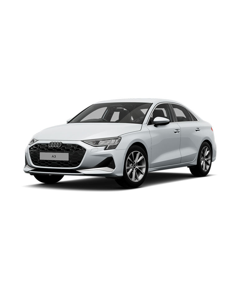 White Audi A3 Saloon Sport on a transparent background.