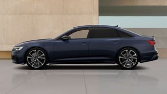 blue A6 beside biege modern wall