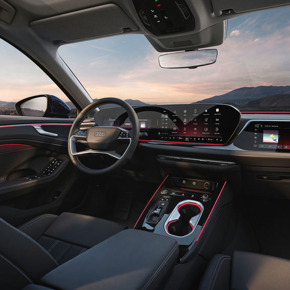 Interior of an Audi car with emphasis to it's digital components