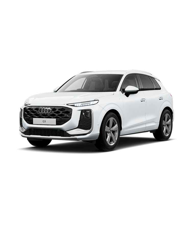 A white Q3 SUV S line in white plain background