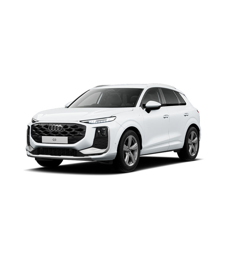 A white Q3 SUV S line in white plain background