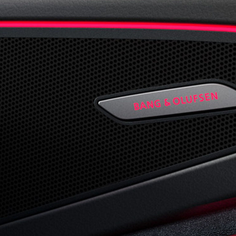 Close-up of a Bang & Olufsen speaker.