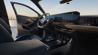 Interior of an Audi car with emphasis to the digital dashboard