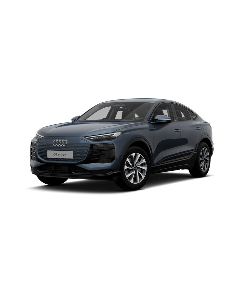 Blue audi Q6 Sportback e-tron on transparent background.