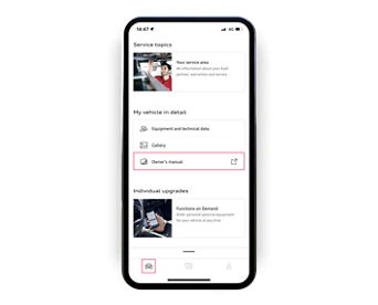 The myAudi app displaying the 'Owner's manual' link