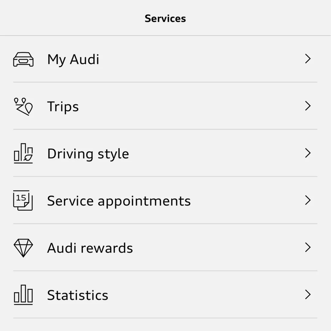 A list of Plug and Play services provided by Audi