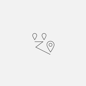 Simple drawing with thin black lines of a location point showing a journey