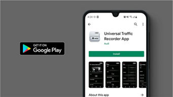 The Audi Universal Traffic Recorder App in the Google Play store displayed on an Android phone