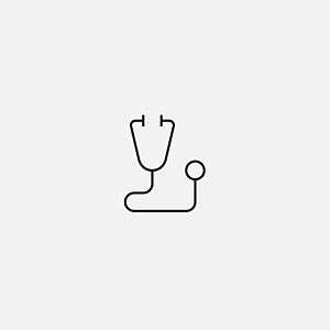 Minimalist black stethoscope icon on a light grey background, conveying a medical or healthcare theme with simplicity and clarity.