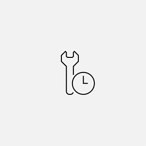 Icon of a wrench and clock on a light grey background symbolises maintenance or time management, conveying efficiency and repair.