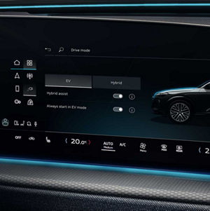 View of the MMI touch display in the Q3 SUV e-hybrid.	