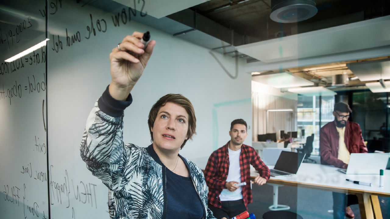 SAP team arbeitet gemeinsam an einem Board