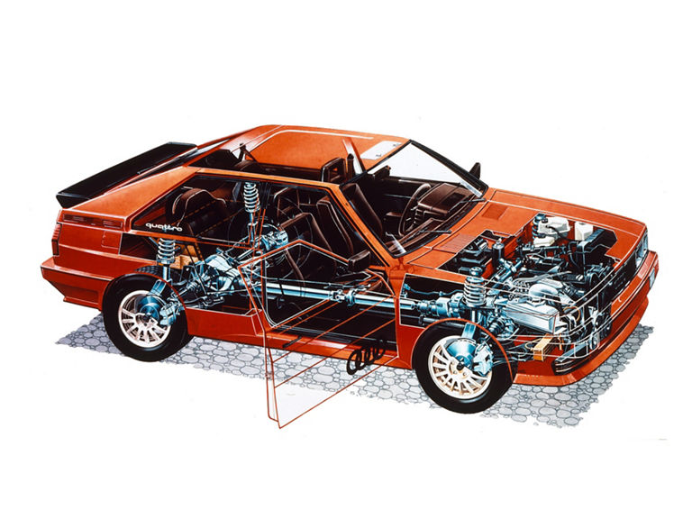 Technische Innenaufnahme vom Audi quattro in Orange