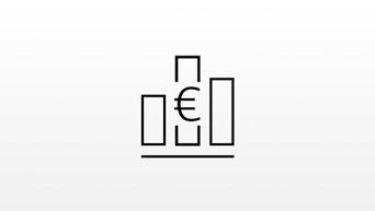 Icon of a bar chart with a euro sign on it