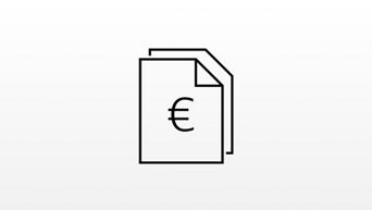 Icon of several documents with a euro sign on it