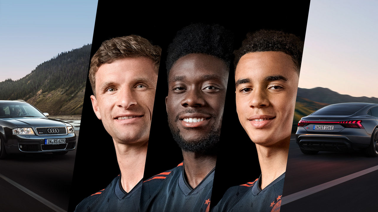  Collage with Thomas Müller, Alphonso Davies, and Jamal Musiala.