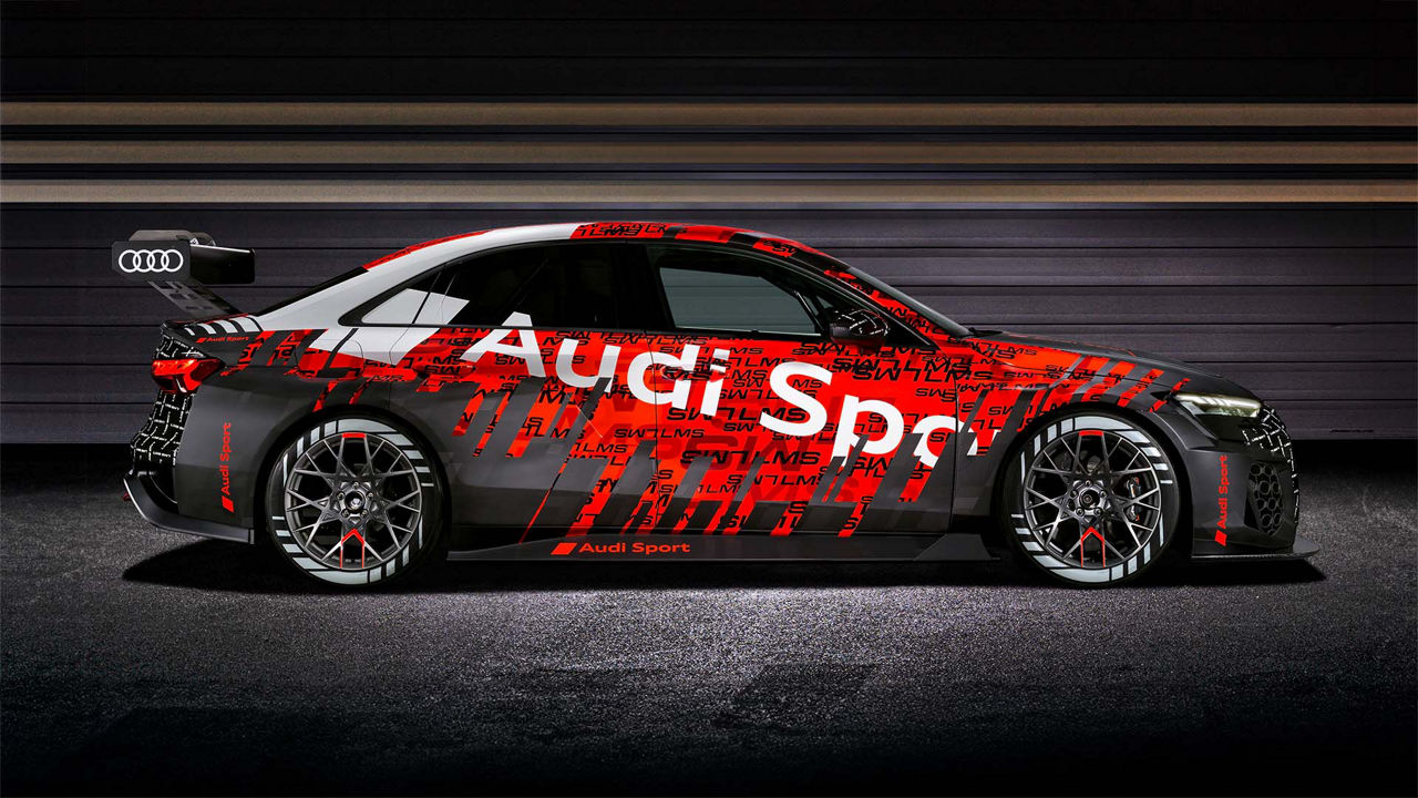 A picture showing the Audi RS 3 LMS race car on display.