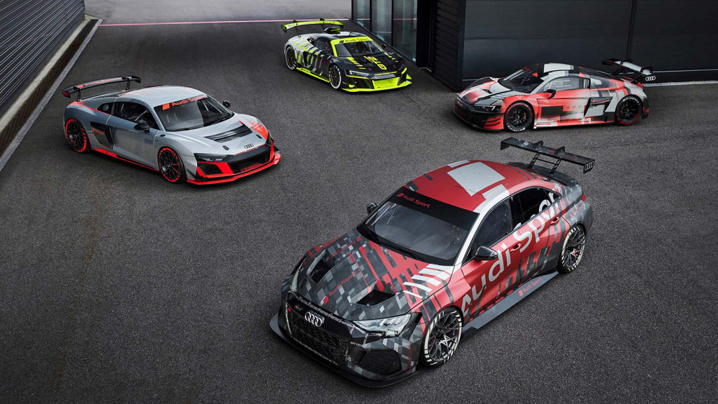A picture showing the four race car models from Audi Sport customer racing.