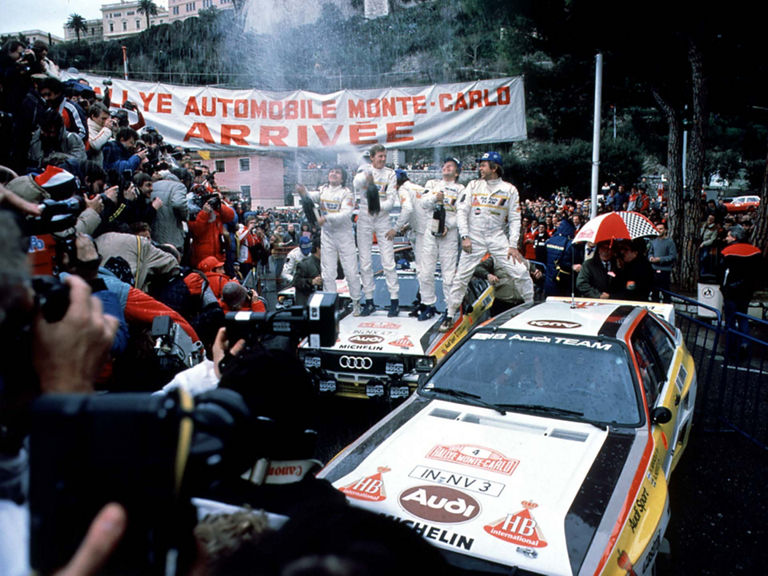 Podium with rally drivers