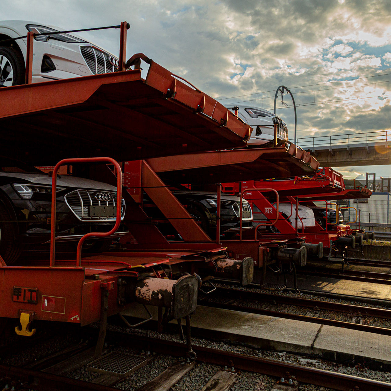 Audi models are transported on a car train