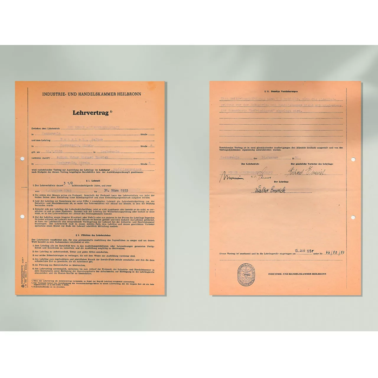 Ausgefüllter Lehrvertrag von Walter Emerich