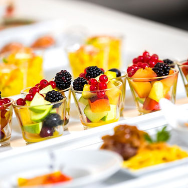 View of the buffet with small snacks.