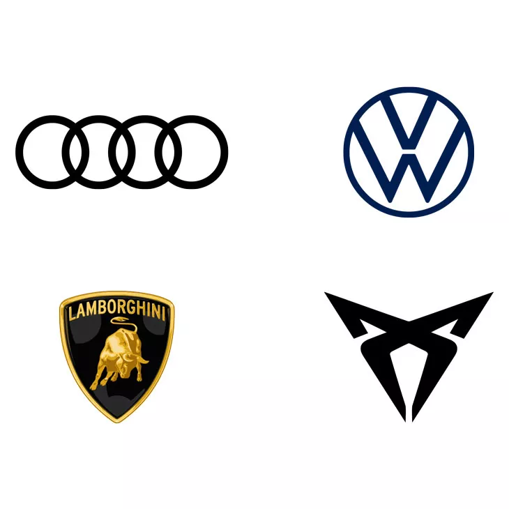 Audi, CUPRA, VW, Lambo Brand Logos transparent