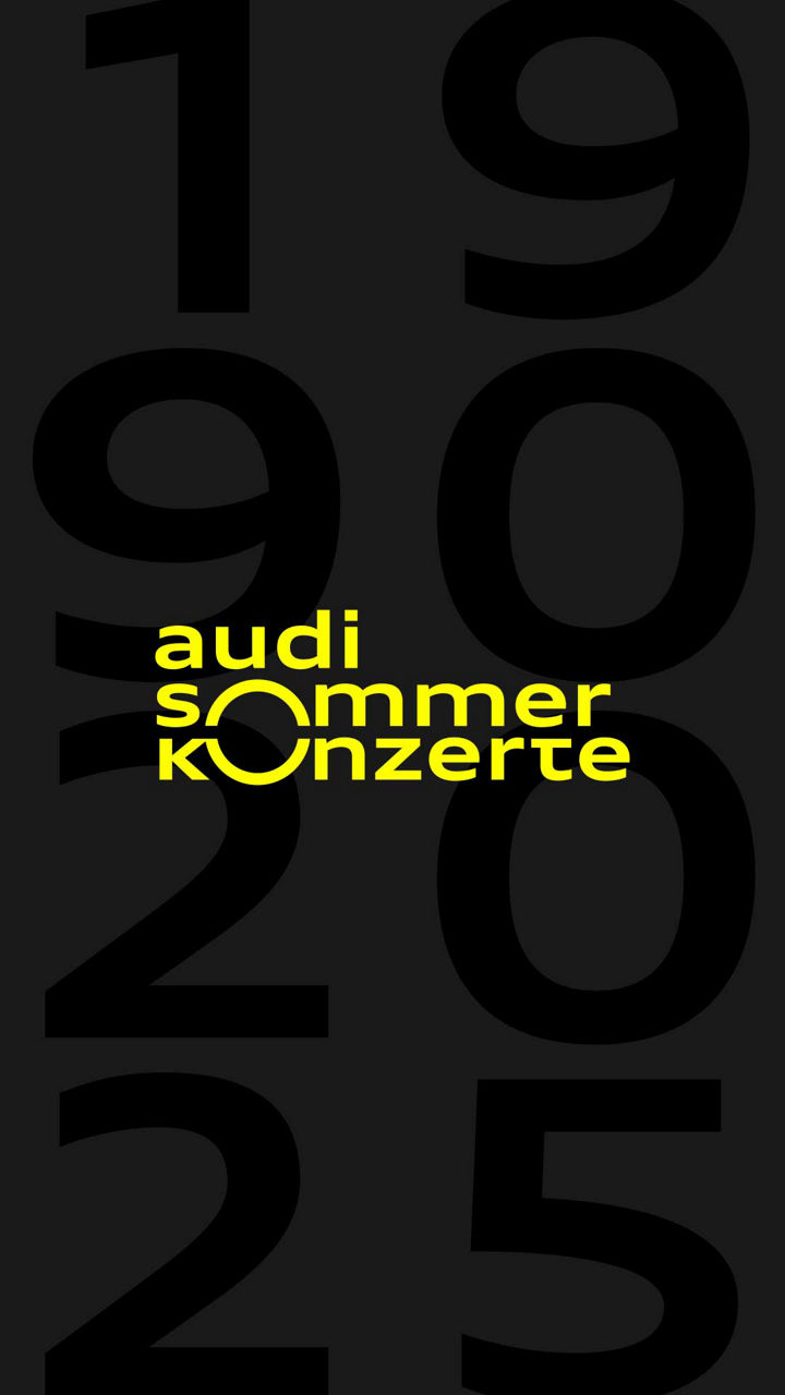 Dunkler Hintergrund mit gelber Aufschrift: Audi Sommerkonzerte