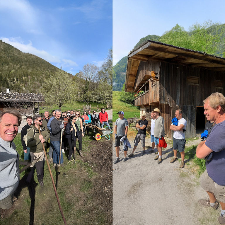 Helfer posieren für Teambilder