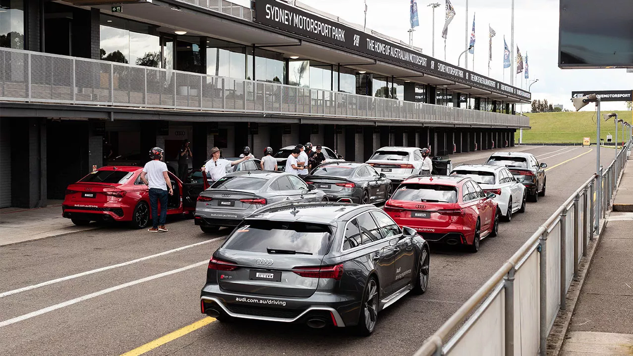 Image of Audi vehicle lineup at sydney motorsport park