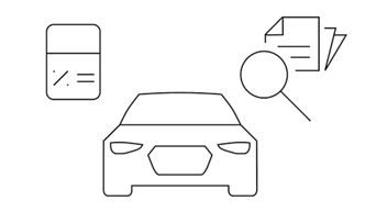 Skizze, die ein Auto und Taschenrechner zeigt