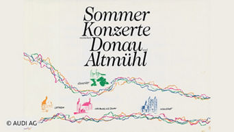 Beiger Hintergrund mit schwarzer Aufschrift: Sommerkonzerte Donau Altmühl und minimalistischer Karte