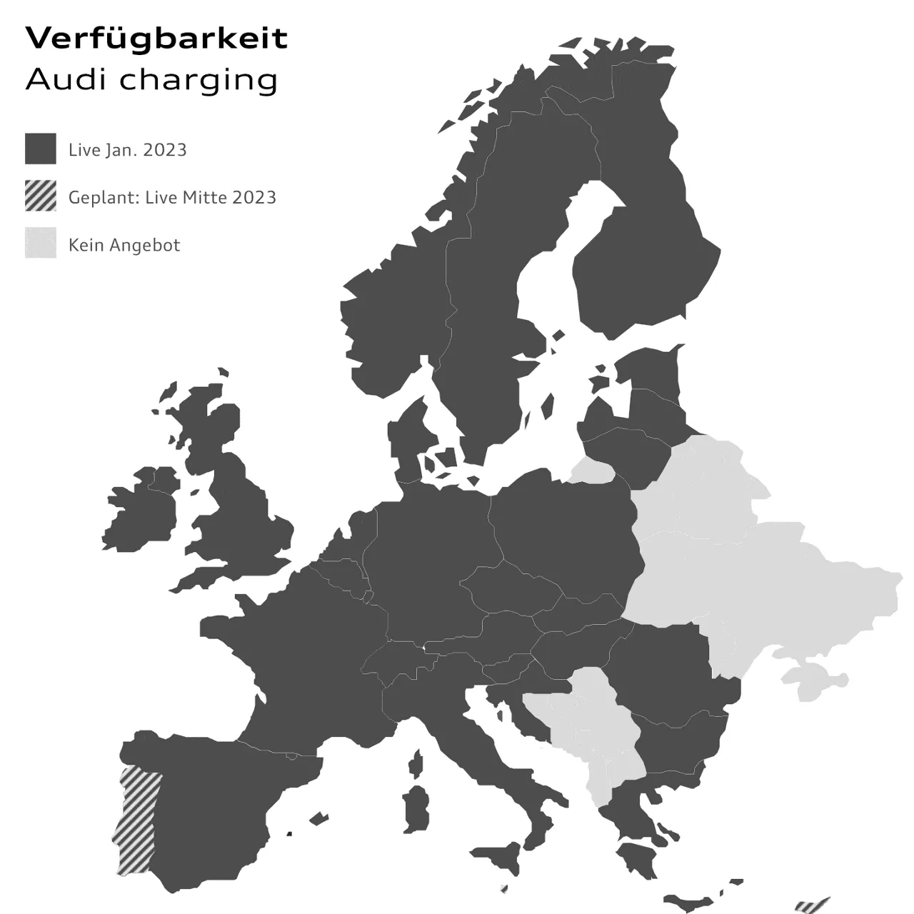 Map of europe: Availability Audi charging