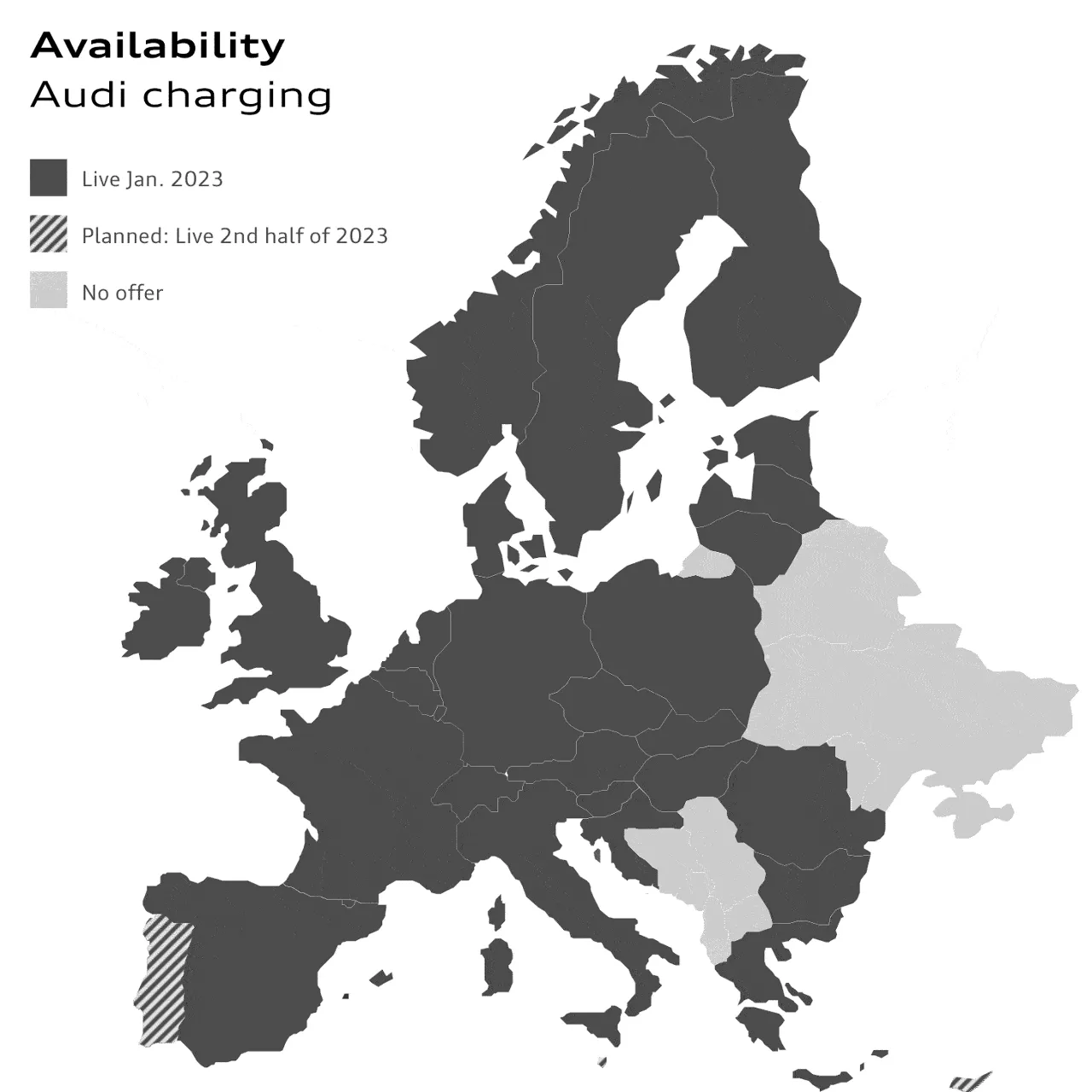 Map of europe: Availability Audi charging