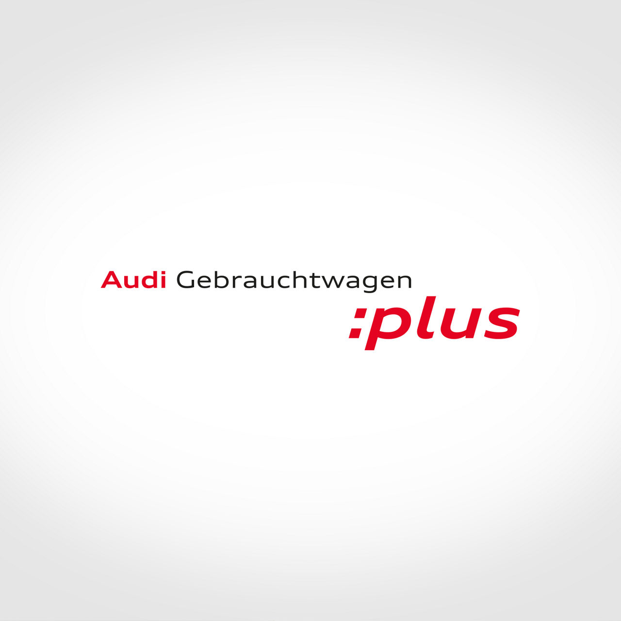 Logo von Audi Gebrauchtwagen :plus auf weißem Hintergrund, rote und schwarze Schrift.