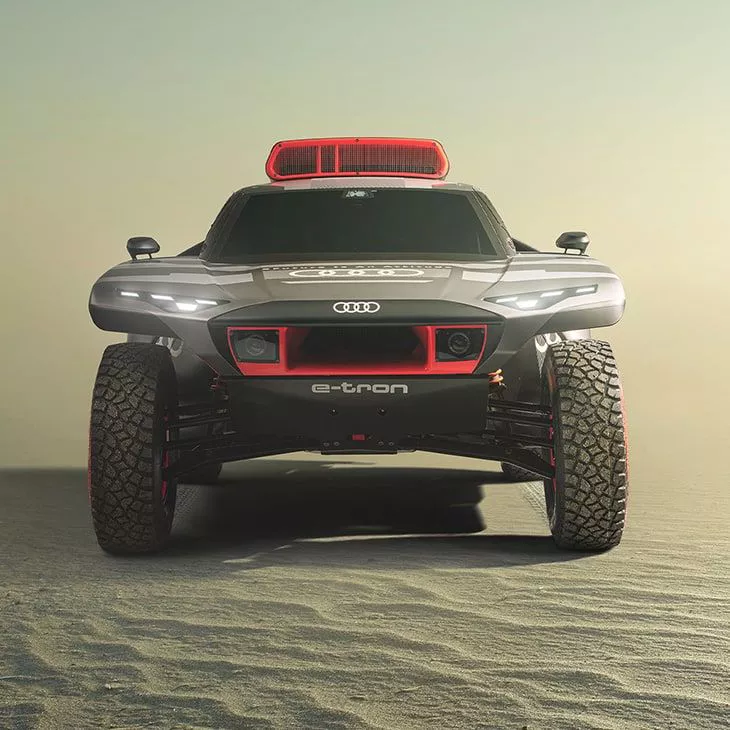 The Audi RS Q e-tron, the vehicle for the Dakar Rally, on sand