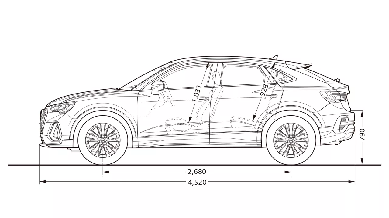 Audi Q3 Sportback e-hybrid dimensioner
