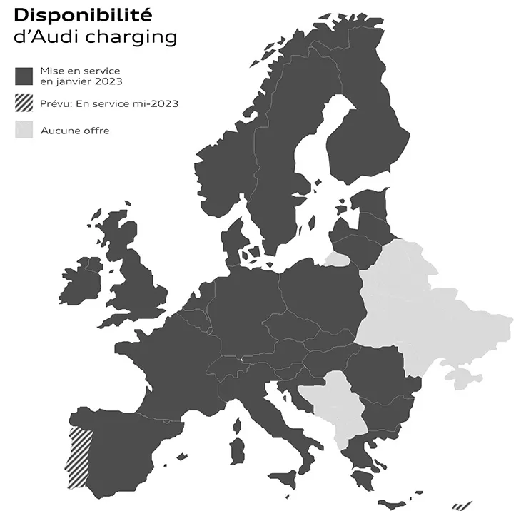 Map of europe: Availability Audi charging
