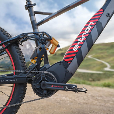 Close-up of the premium components of the Audi electric mountain bike